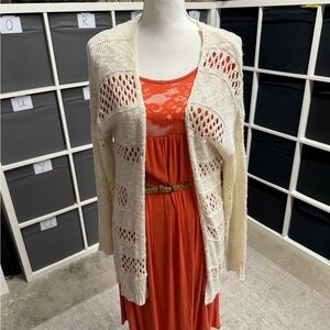 Grecerelle Cream Open Knit Lightweight Boho Cardigan